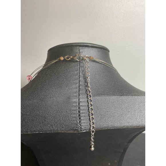 Multi Layered Necklace With Adjustable Chain & Pink Beads - Picture 4 of 4